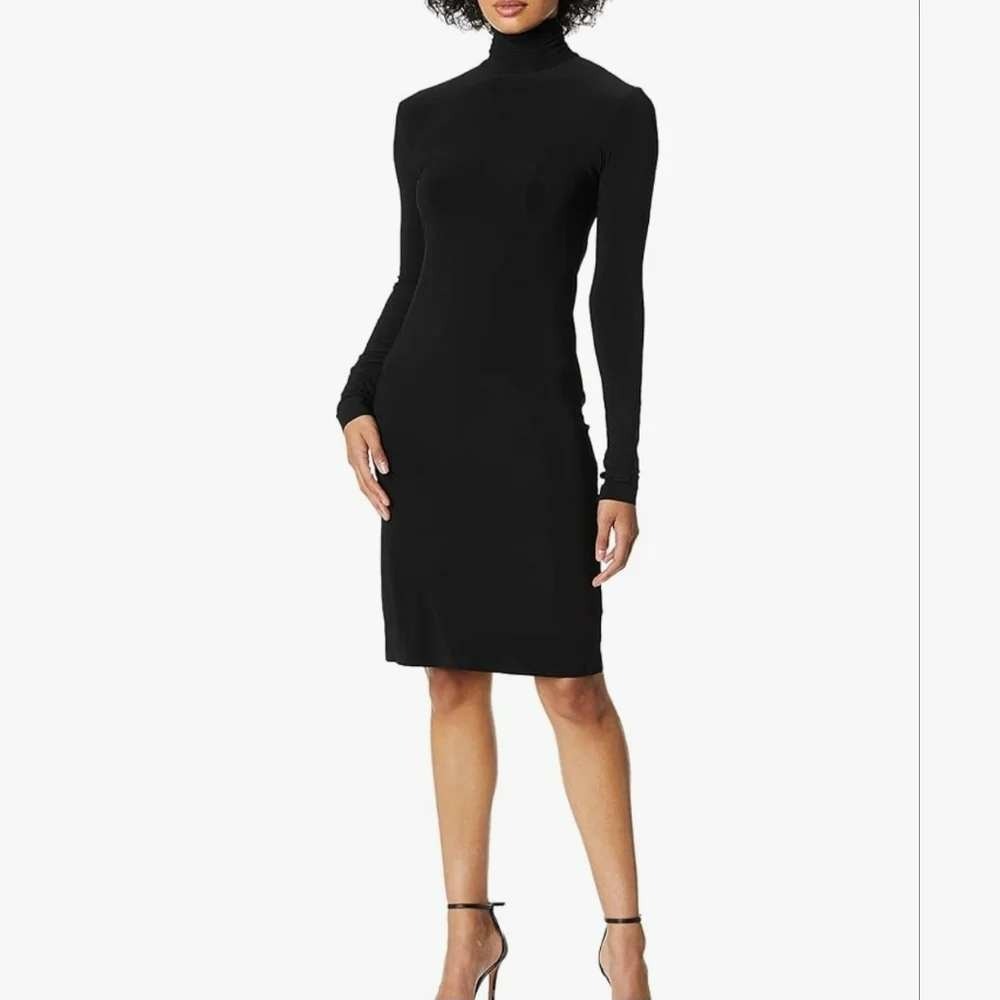 Norma Kamali‎ Black Long Sleeve Turtleneck Dress Large Zip Neck Midi Slim Fit L